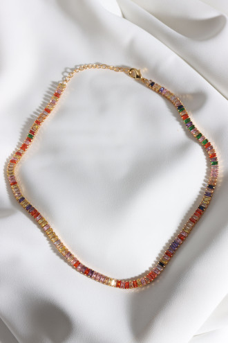 Renkli Baget Taşlı Gold Renk Vip Su Yolu Kolye