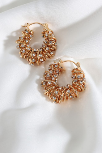 Taş Detaylı Gold Renk Halka Küpe