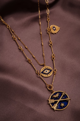 Lacivert Mineli Ikili Orta Boy Plaka Kolye