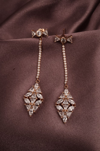 Rose Kaplama Zircon Taşlı Sallantılı 925 Ayar Gümüş Küpe 12,65Gr