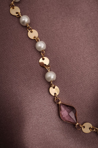 Pembe Taş Detaylı Inci Kolye