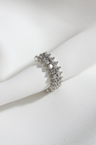 Iki Sıralı Taşlı Tek Sıkıştırmalı Sılver Renk Kıkırdak Küpe