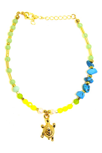 Doğaltaşlı Deniz Kaplumbağası Figürlü Halhal Doğaltaşlı Deniz Kaplumbağası Figürlü Halhal