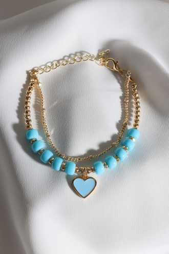 Mavi Boncuklu Mavi Mineli Kalp Uçlu Bileklik