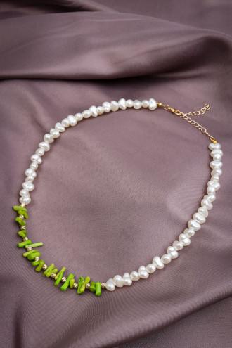 Yeşil Doğal Taşlı Inci Kolye