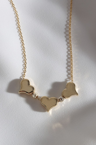 3 Kalp Gold Renk Zincir Kolye