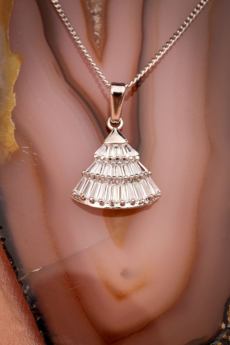 Baget Taşlı Gümüş Renk Kolye