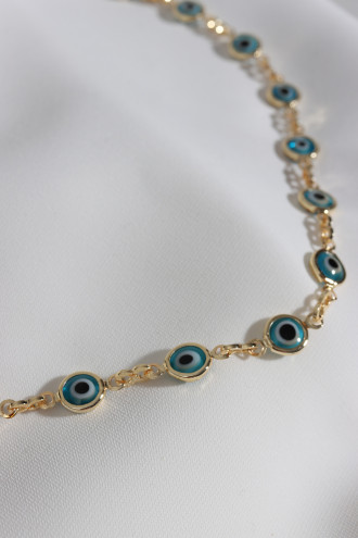 Göz Figürlü Zincir Gold Renk Kolye