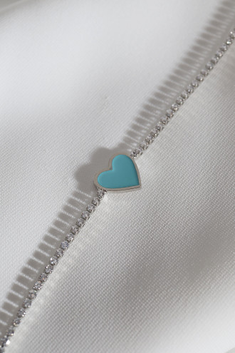 Mavi Mineli Kalp Figür Su Yolu Gümüş Renk Bileklik