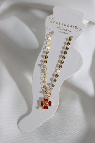 Kırmızı Mineli Dört Yapraklı Yonca Halhal