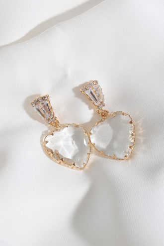 Kalp Sallantılı Gold Renk Abiye Küpe