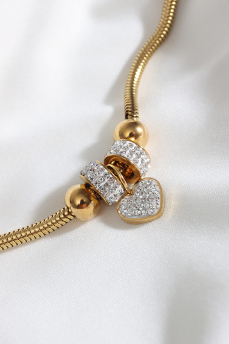 Dorika Model Kalp Figürlü Gold Renk Çelik Bileklik