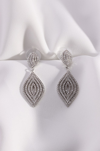 Zircon Taşlı Sallantılı Gümüş Renk Abiye Küpe