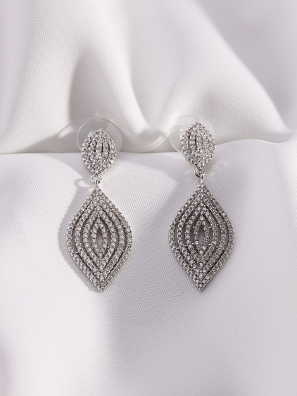 Zircon Taşlı Sallantılı Gümüş Renk Abiye Küpe