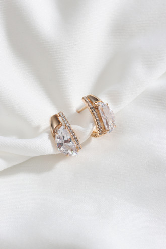 Yarım Ay Taşlı Çelik Gold Renk Küpe