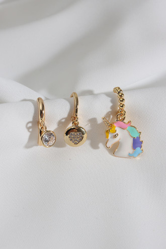 3'Lü Mineli Unıcorn Gold Renk Küpe 3'Lü Mineli Unıcorn Gold Renk Küpe