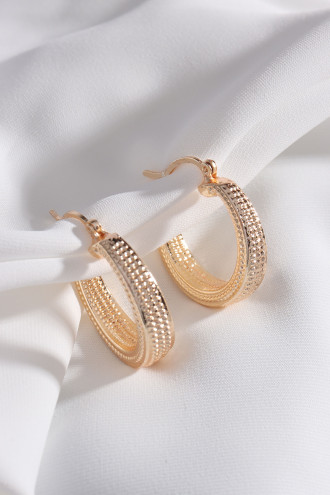 Dokulu Gold Renk Vintage Halka Küpe