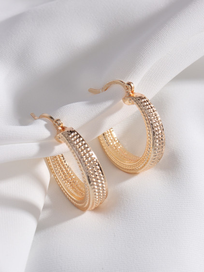 Dokulu Gold Renk Vintage Halka Küpe
