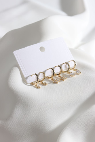 6'Lı Vip Zircon Taşlı Gold Renk Küpe