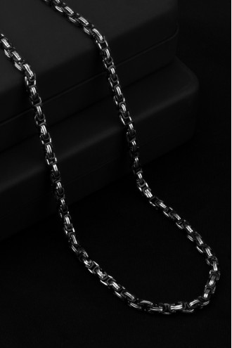Siyah-Gümüş Renk Erkek Kral Zincir Kolye Çelik