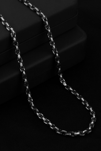 Siyah-Gümüş Renk Erkek Kral Zincir Kolye Çelik Siyah-Gümüş Renk Erkek Kral Zincir Kolye Çelik