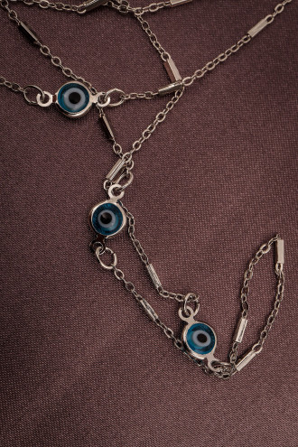 Uzun Mavi Nazarlı Gümüş Renk Kolye