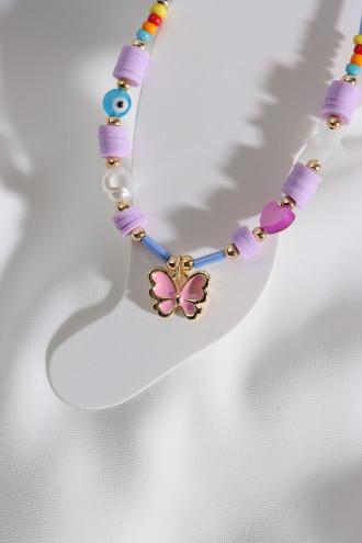 Kelebek Uçlu Lila Boncuklu Fimo Detay Halhal