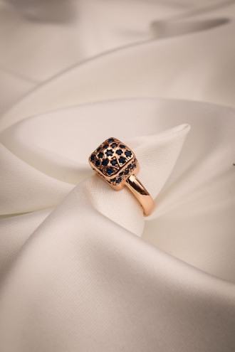 Lacivert Zircon Taşlı Alttan Ayarlanabilir Rose Kare Yüzük