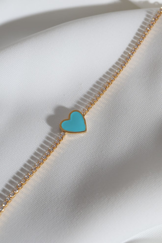 Mavi Mineli Kalp Figür Su Yolu Gold Renk Bileklik