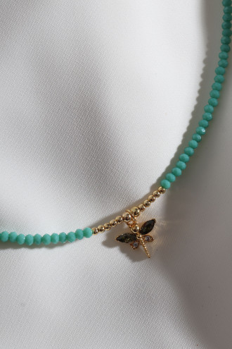 Yeşil Boncuklu Yusufcuk Uç Gold Renk Kolye