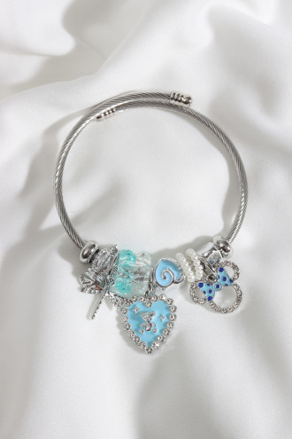 Çelik Model Mavi Kalp Figür Gümüş Renk Bileklik