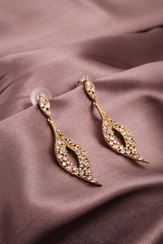 Zircon Taşlı Sallantılı Gold Renk Abiye Küpe