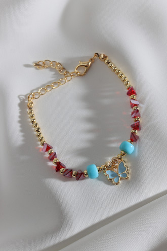 Nar Çiçeği Kristal Taşlı Mavi Mineli Kelebek Bileklik