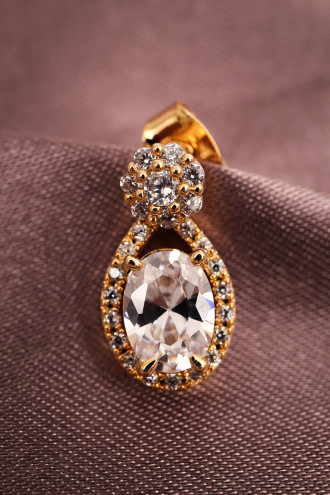 Zircontaşlı Küçük Boy Gold Renk Abiye Küpe