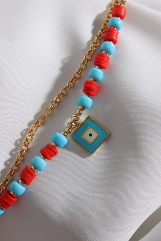 2'Li Kırmızı Fimo Boncuklu Kare Sallantılı Bileklik