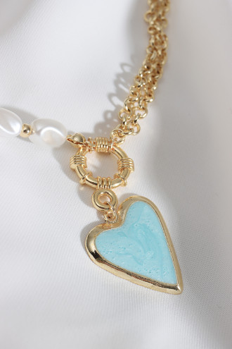 Mavi Mineli Kalp Kolye