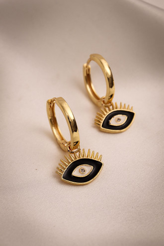 Siyah Mineli Göz Halka Küpe
