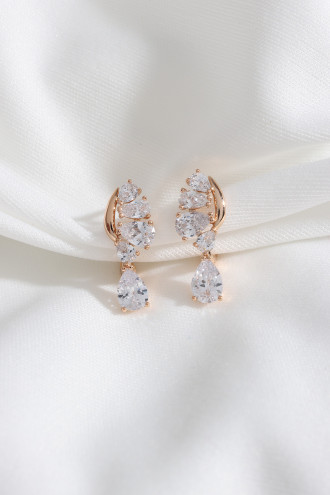 Damla Taşlı Çelik Gold Renk Küpe