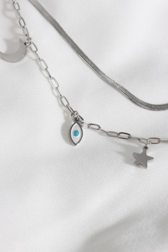 2'Li Gümüş Renk Çelik Charm Kolye