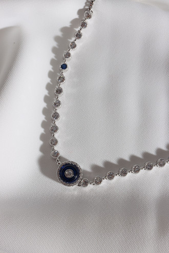 Mavi Zircon Taşlı Gümüş Renk Asansörlü Abiye Kolye