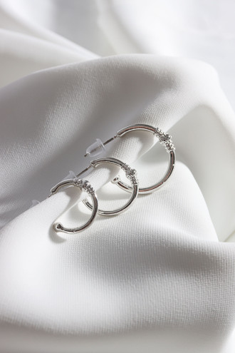 Kadın 3'Lü Gümüş Renk Halka Küpe Set