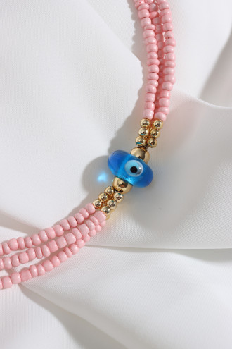 Nazar Boncuklu Pembe Boncuk Kolye