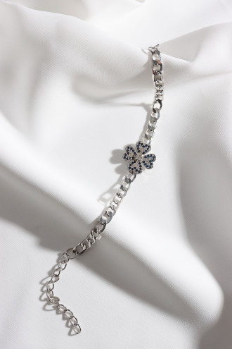 Beyaz-Lacivert Zircon Taşlı Lacivert Yonca Zincir Bileklik