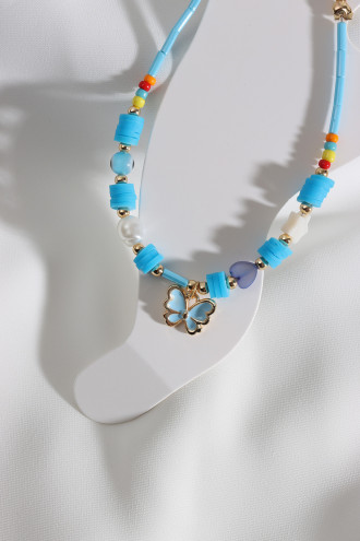 Kelebek Uçlu Mavi Boncuklu Fimo Detay Halhal