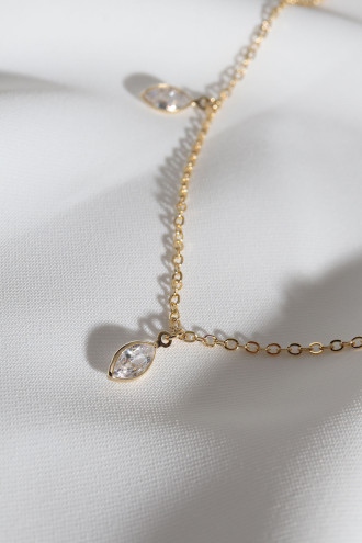 Sıralı Badem Taşlı Gold Renk Kolye