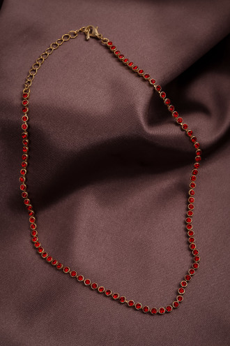 Kırmızı Taşlı Tam Tur Gold Renk Kısa Kolye