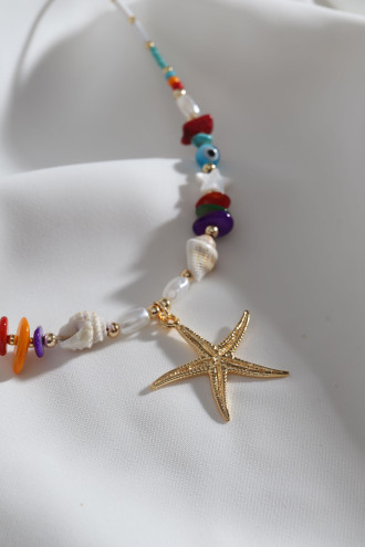 Deniz Yıldızı Uçlu Beyaz Boncuk Kolye