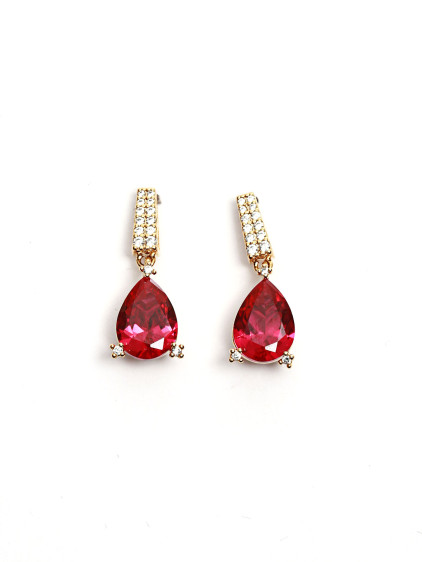 Kırmızı Zircon Taşlı Gold Renk Küpe