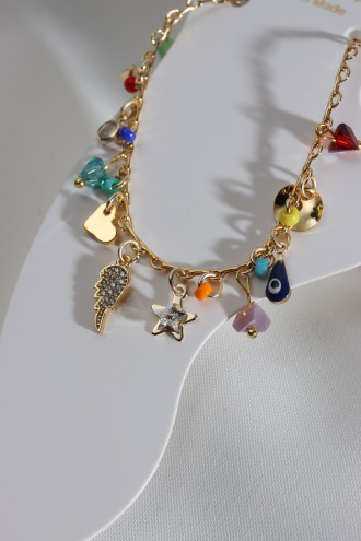 Gold Renk Boncuk Ve Taş Sallantılı Halhal