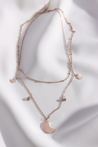 2'Li Çelik Rose Renk Ay Kolye